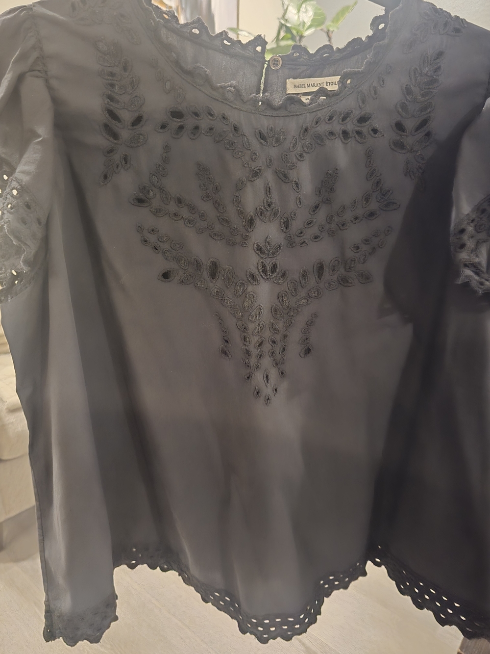 Isabel Marant Étoile Black Embroidered Cotton Top